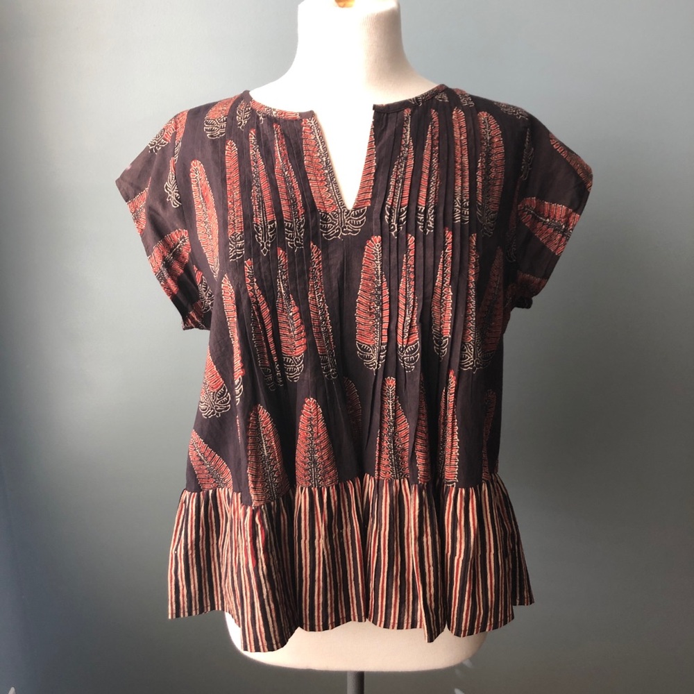Anthropologie Kopal Contrasting Leaf Print Top